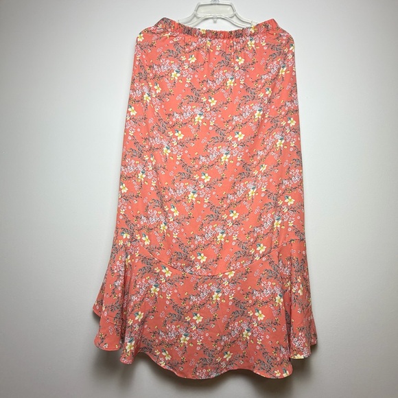 Max Studio Coral Floral Asymmetrical Wrap Skirt Small Boho Ruffle Midi Skirt - Picture 6 of 9